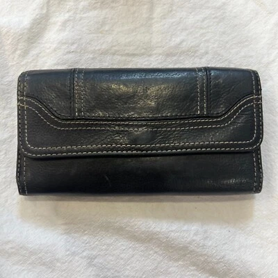 复古黑色 Wilsons 皮革三折钱包 VGUC,超柔软 — 第 1/4 张图片