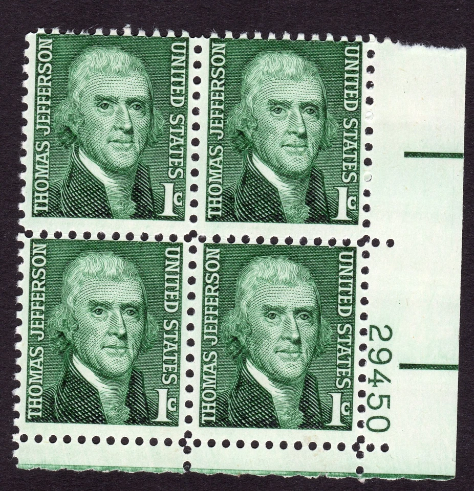 Scott #1278 Thomas Jefferson Plate Block of 4 Stamps - MNH P#29450 LR - Image 1 of 1