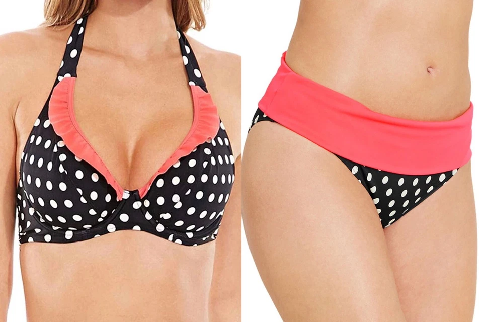 Figleaves Tuscany Bikini Set Black 36FF 14 Halter Bra High Waist Control Brief