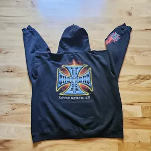 Felpa con cappuccio vintage West Coast Choppers nera moto racing XL sbiadita - Foto 1 di 9