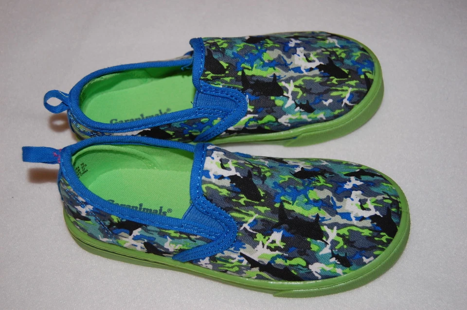 Ребенок ясельного возраста мальчиков обувь холст скольжения на яркий лайм зеленый синий 7 8 акул - Изображение 1 из 1