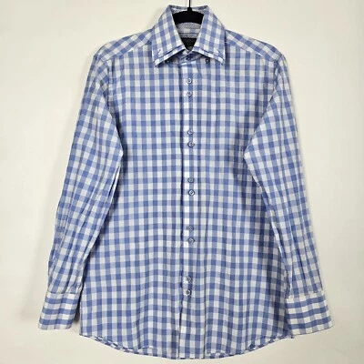 Coogi Classic Check Cotton Blend Mens Medium Long Sleeve Blue Button Shirt - Image 1 of 4