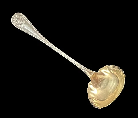 BEAD Sauce Ladle Scalloped Gilt Bowl Antique Sterling Silver & Gilt by WHITING Cover