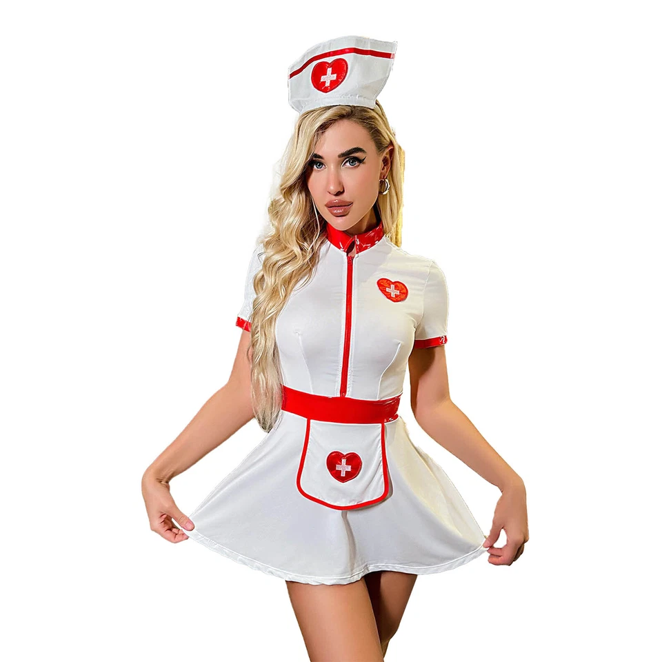 Enfermera Cosplay Trajes Mini Vestido Uniforme Para Mujer Halloween Tema Fiesta Disfraz Foto 1 de 3