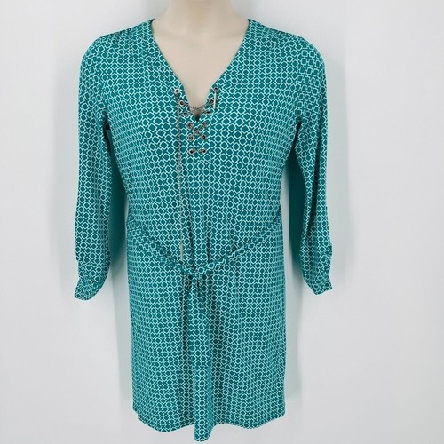 Abito stringato con catena d'acqua Michael Kors taglia S lunghezza ginocchio linguetta arrotolata cintura