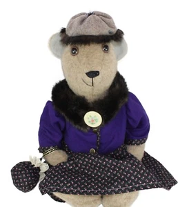 Vintage Teddy Bear Fancy Lady Faux Fur Trim Coat Purse Handmade Plush OOAK - Picture 1 of 6