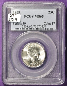 1939 Washington Quarter.  In PCGS Holder  MS65.  J314 - Picture 1 of 2