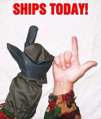 New German Military Leather & Cotton Trigger Mitts ECWCS Free Same Day Shipping - Image 1 of 4
