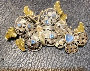 Spilla vintage KC strass farfalla spilla - tono argento stile vintage - Foto 1 di 3