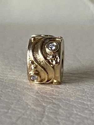 GENUINE PANDORA 14K YELLOW GOLD BABBLING BROOK DIAMOND CLIP BEAD CHARM 750418D - Image 1 of 4