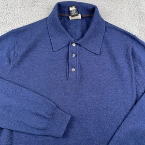Jos A Bank Sweater Mens Large Blue 100% Merino Wool Button Polo Travelers Casual - Picture 1 of 8