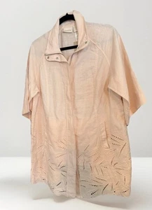Chicos Light Peach 3/4 Sleeve 100 Percent Linen Eyelet Jacket Size 12 - Picture 1 of 8