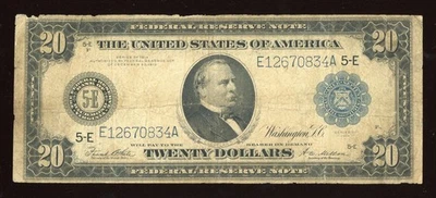 1914 $20 Federal Reserve Note Large Size Blue seal Note - Image 1 of 2