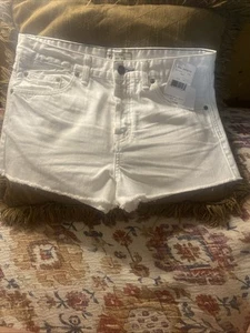 NWT Free People Shorts Cut Off Denim Jean White Swan Size 29 Button Fly 2" - Picture 1 of 5