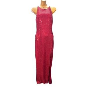 Vintage 90s Y2K Roberta Sequin Gown Cutout Maxi Dress Open Back Red 5/6 - Bild 1 von 6