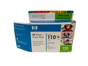 HP Photo Value Pack 110 Tri-Color Ink Cartridge 4”x6” 120 Sheets Gloss Paper - Picture 1 of 5