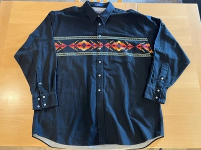 VTG PENDLETON Pearl Snap Cotton Shirt Black w Southwest Aztec Print XXL 2XL Used - Image 1 of 4