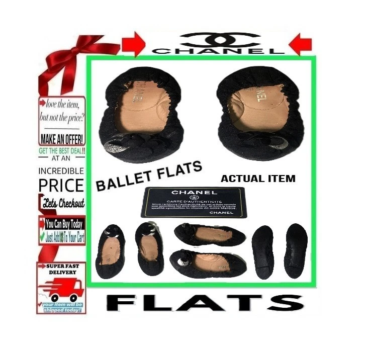 🛑CHANEL Designer FLATS Flower SANDALS Ballet SHOES Logo Comfort Quilted Fabric - Image 1 of 4