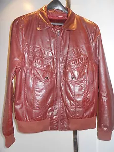 Vintage 60s 70s Burgundy Leather MotorCycle Jacket Coat Biker Mod Punk Rocker 42 - Picture 1 of 12