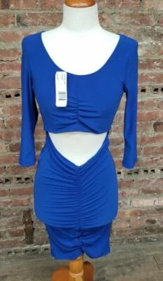 Novo com etiquetas Vestido Feminino FLAMINGO Azul Barriga Aberta Clube Manga Longa Tamanho M NOVO - Imagem 1 de 4