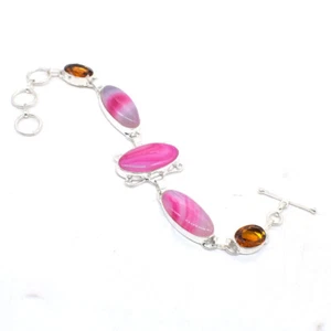 Banded Botswana Agate Bracelet Citrine Topaz Quartz Gemstone Silver Plated P543 - Picture 1 of 5