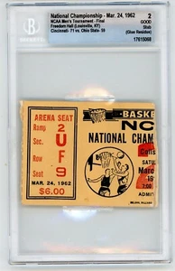 Talón de boleto de baloncesto de las finales de la NCAA 1962 Ohio State BGS 2 - Imagen 1 de 2