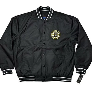 NWT Boston Bruins NHL Full Snap Varsity Bomber Jacket Black Women’s 2XL - Picture 1 of 12