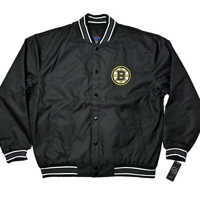 NWT Boston Bruins NHL Full Snap Varsity Bomber Jacket Black Women’s 2XL - Image 1 of 4