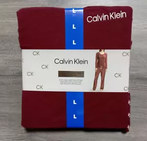 Calvin Klein Pajama Set Adult Large Maroon Logo *2 Piece* Long Sleeve Womens - Picture 1 of 2