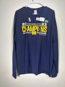 2023 National Champions Michigan Wolverines Long-Sleeve T-Shirt Large NWT Hanes - Picture 1 of 12