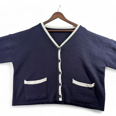 Suéter Cárdigan Dama 3/4 Manga Corta Talla XXL Azul Marino Bolsillos Abotonados Foto 1 de 4