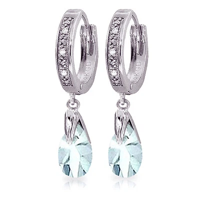 2.53 Carat 14K Solid White Gold Hoop Earrings Diamond Aquamarine - Image 1 of 4