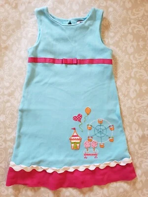 Hartstrings 6 Cotton Candy Circus Ferris Wheel Applique Dress Blue Pink Ricrac - Image 1 of 4