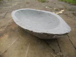 Vogeltränke Futterschale aus Fluss-Stein massiv grau Naturstein, 8 x 35 x 22 cm - Bild 1 von 4