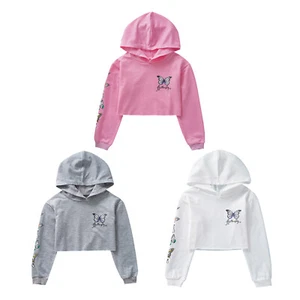 Girls Long Sleeve Pullover Hooded Sweatshirts Butterfly Crop Tops Hip Hop Hoodie - Picture 1 of 33