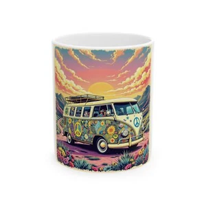 Hippy Camper Bus Mug, Hippie Van Coffee Cup, Boho Traveler Retro  - Picture 1 of 5