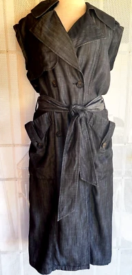 BCBG VESTIDO GABARDINA MIDI GRIS OSCURO SIN MANGAS CON CINTURÓN...MUJER MED...NUEVO Foto 1 de 4