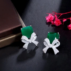 Pendientes colgantes geométricos cuadrados de circonita cúbica verde para mujer joyas coreanas de plata 925 - Imagen 1 de 13
