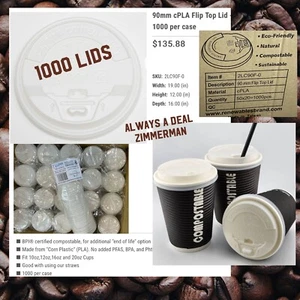 Coffee Cup Lid 1000 Pack 90mm White Flat Tear Back Paper Cup Lids for Hot Cup - Picture 1 of 12