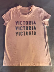 New Victorias Secret T-Shirt White w Metallic Lettering “Victoria” Size Small - Picture 1 of 3