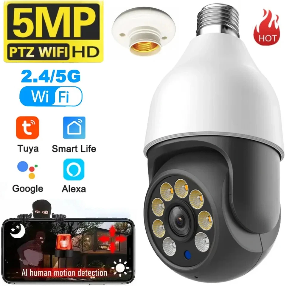 TUYA 5MP 5G Bulb Camera E27 WiFi Smart PTZ CCTV Outdoor Indoor Video Bulb Camera - Image 1 of 4