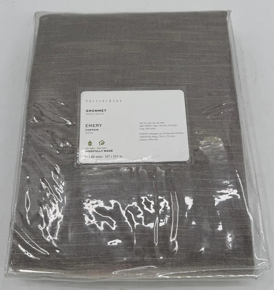 Pottery Barn Emery Linen/Cotton Grommet Curtain Drape 50" x 84" Gray - Image 1 of 3