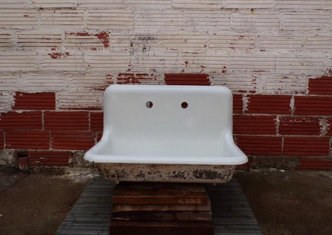 Antique 1923 Cast Iron Porcelain Enameled High Back Farmhouse Sink by Standard Cover