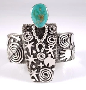 Alex Sanchez Navajo Sterling Silver Cuff Bracelet Royston Turquoise Handmade  - Picture 1 of 9