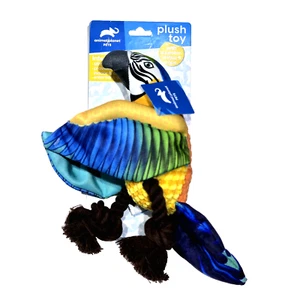 Animal Planet Pets Plush Squeaker Dog Toy Crinkle Rope Parrot 12in Blue Yellow - Picture 1 of 1