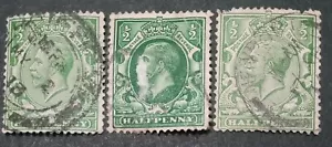 Great Brittain - King George V 1/2d. All 3 in "fairly" ok condition & stamped 19 - Picture 1 of 2