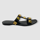 $970 Valentino Garavani Women's Black Roman Stud Slide Sandal Shoes Size 37.5