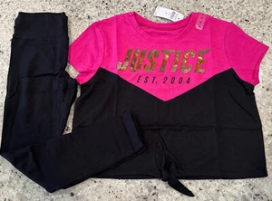 Nwt Justice Logo Flip Sequin Tee & Black Leggings Sz 7 Outfit Set - Picture 1 of 4