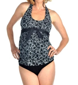 Maternity Swimsuit 2 piece Print Tankini Prego Size Small Black bottoms NWT - Picture 1 of 1