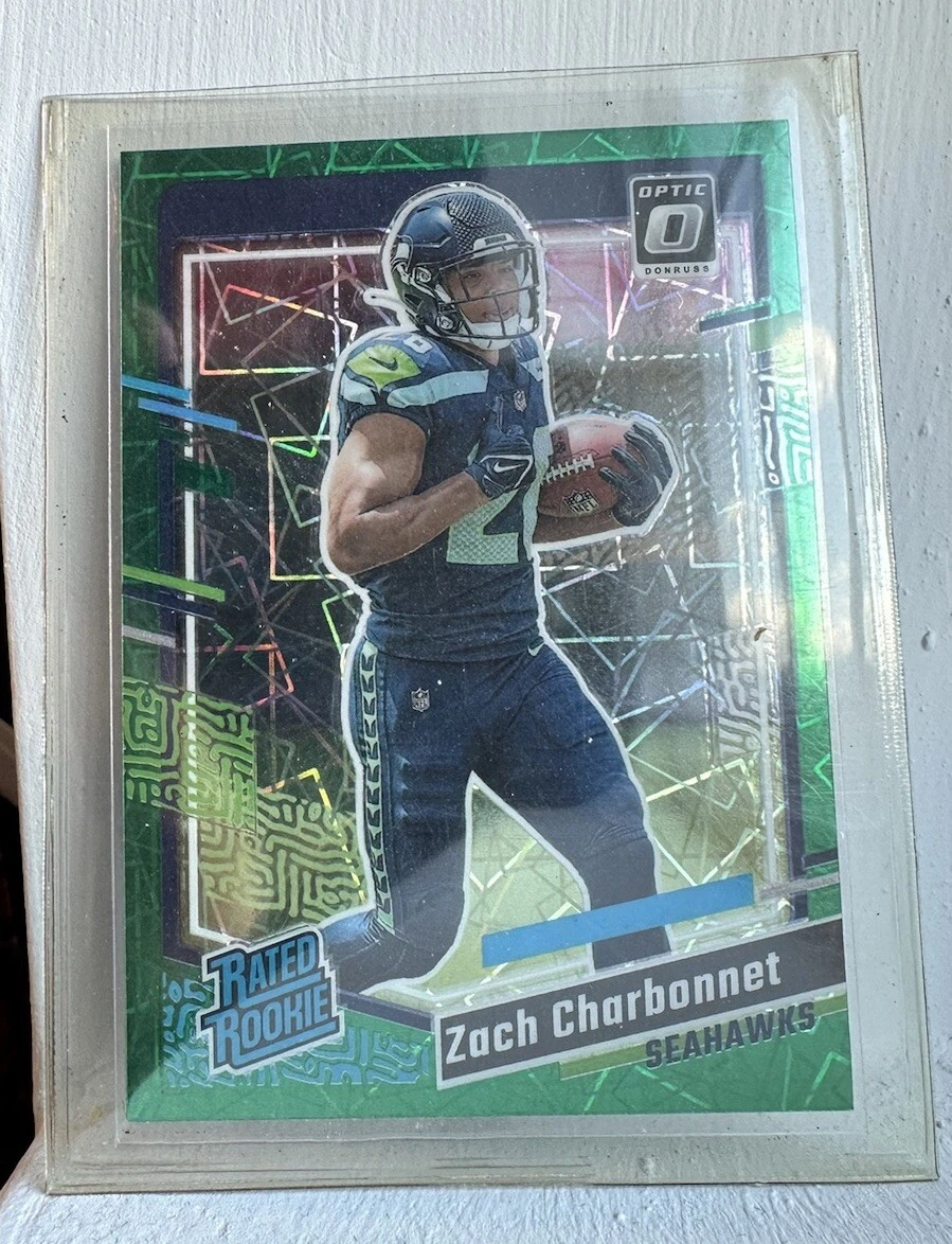 Zach Charbonnet RC 2023 Donruss Rated Rookie Green Velocity Optic Preview #392